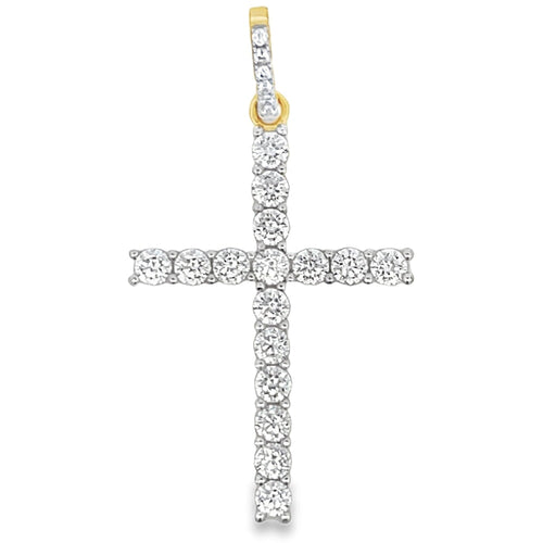 Gold 3MM CZ Tennis Cross Pendant .925 Sterling Silver
