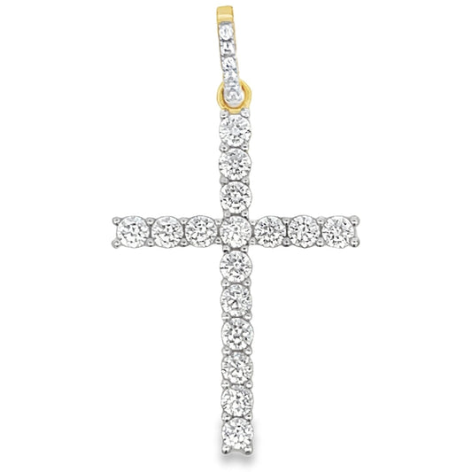 Gold 3MM CZ Tennis Cross Pendant .925 Sterling Silver