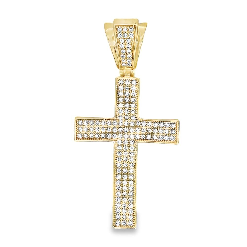 Gold 4 Row Cross CZ Iced Out Pendant