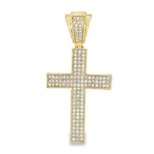 Gold 4 Row Cross CZ Iced Out Pendant