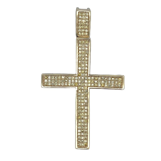 Gold 4 Rows Canary CZ Cross Iced Out Pendant