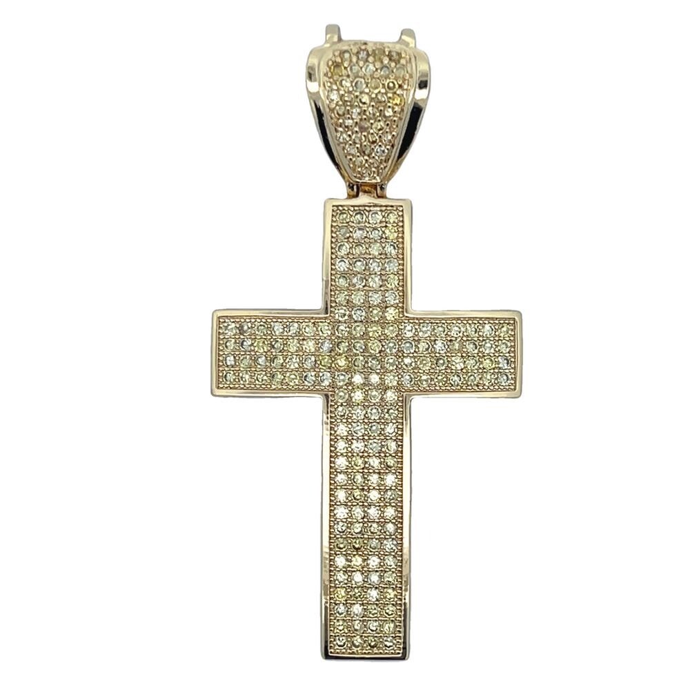 Gold 6 Row Canary CZ Cross Iced Out Pendant