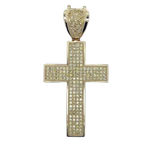 Gold 6 Row Canary CZ Cross Iced Out Pendant
