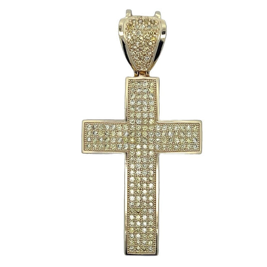 Gold 6 Row Canary CZ Cross Iced Out Pendant