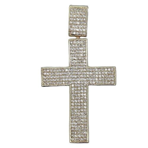 Gold 6 Row CZ Cross Iced Out Pendant