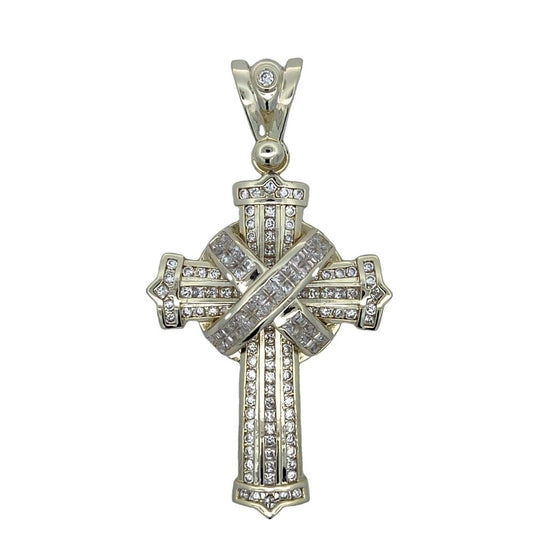 Gold Baguette X Cross CZ Iced Out Pendant