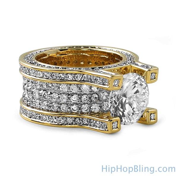 Gold Baller Solitaire Eternity Iced Out Ring