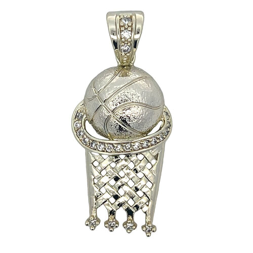 Gold Basketball Hoop CZ Iced Out Pendant