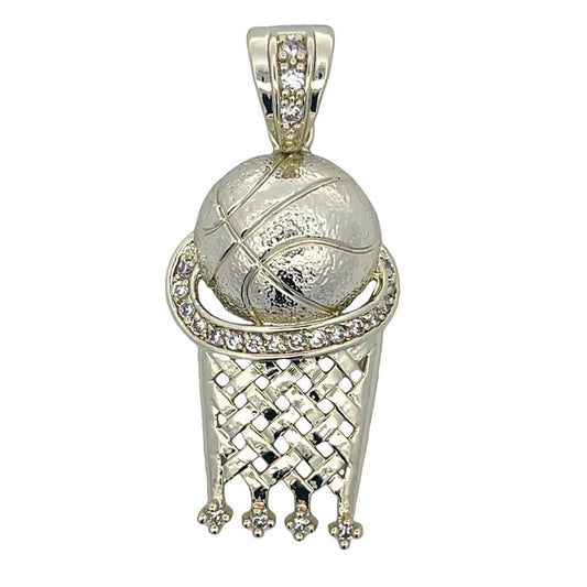 Gold Basketball Hoop CZ Iced Out Pendant