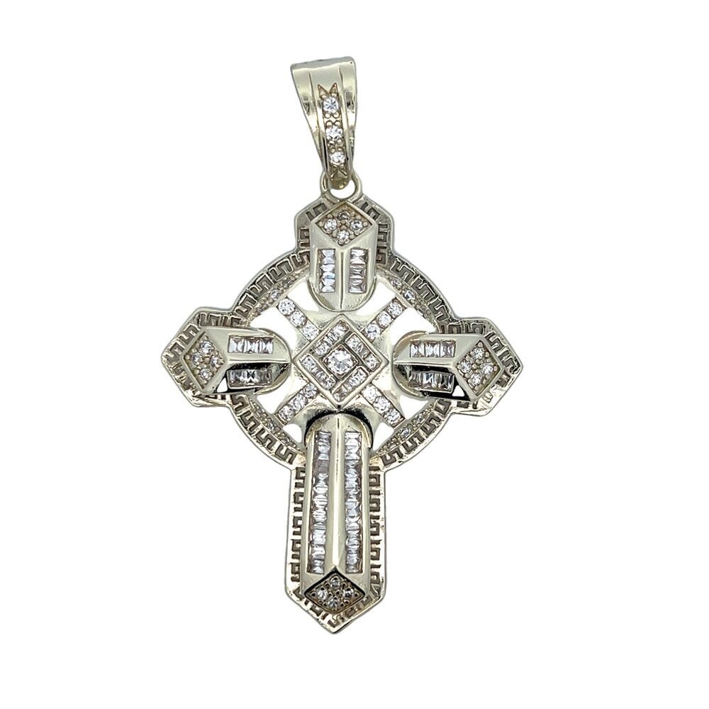 Gold Big Circle Pointed Cross CZ Iced Out Pendant