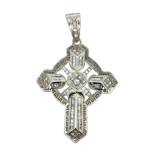 Gold Big Circle Pointed Cross CZ Iced Out Pendant