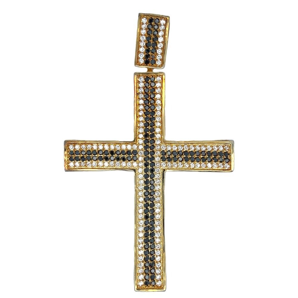 Gold Black & White CZ Cross Iced Out Pendant