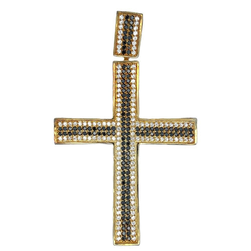 Gold Black & White CZ Cross Iced Out Pendant