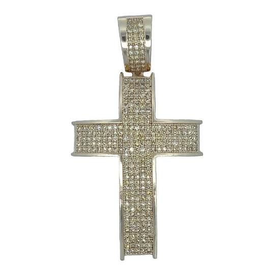Gold Canary Yellow CZ Cross Iced Out Pendant