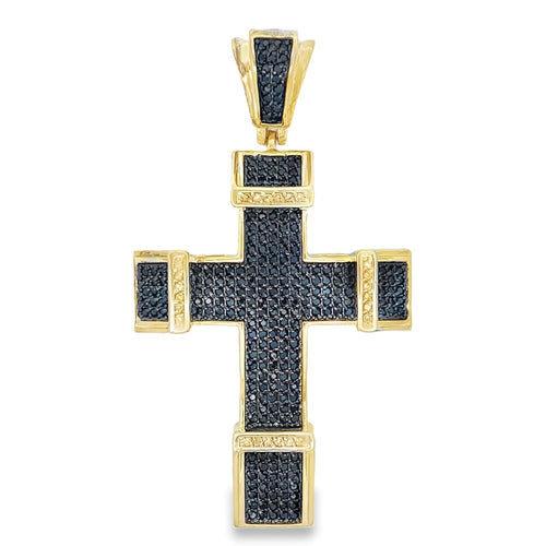Gold Chunky Black & Yellow CZ Cross Iced Out Pendant
