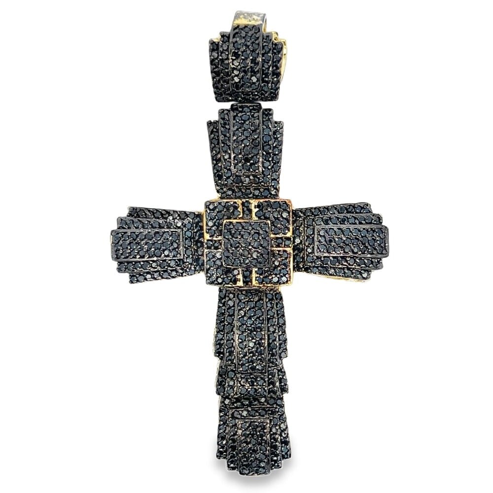 Gold Chunky Cross Black CZ Iced Out Pendant