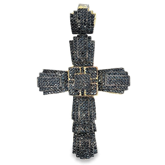 Gold Chunky Cross Black CZ Iced Out Pendant
