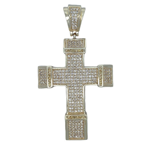 Gold Chunky Yellow White CZ Cross Iced Out Pendant