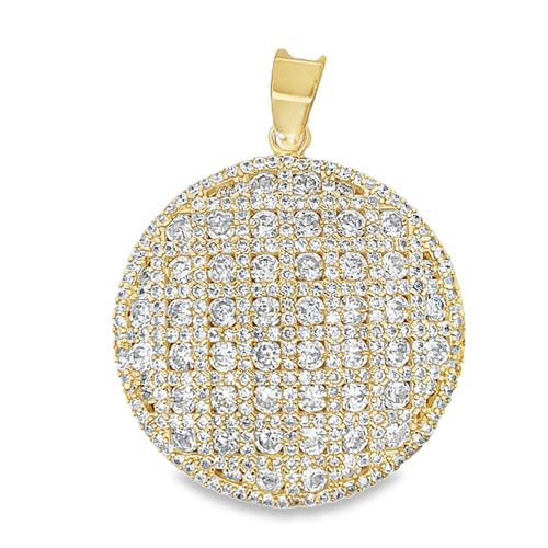 Gold Circle Pie CZ Iced Out Pendant .925 Sterling Silver