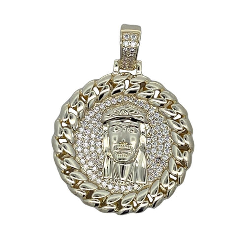 Gold Cuban Jesus Medallion CZ Iced Out Pendant