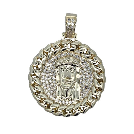 Gold Cuban Jesus Medallion CZ Iced Out Pendant
