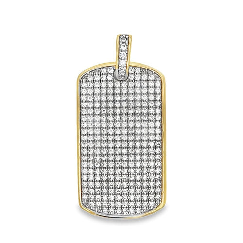 Gold Dog Tag CZ Iced Out Pendant .925 Sterling Silver