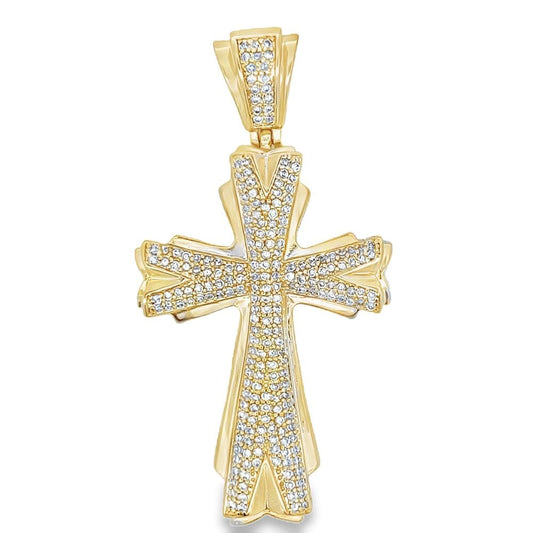 Gold Elegant Cross CZ Iced Out Pendant