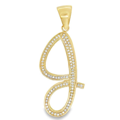 Gold Flat Cursive Initial Letter CZ Iced Out Pendant