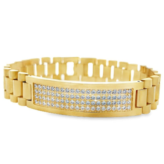 Gold ID Prez CZ Iced Out Bracelet Stainless Steel