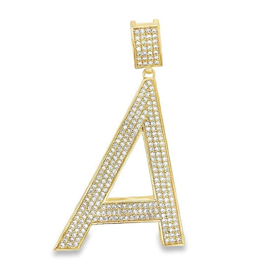 Gold Large Block Initial Letter CZ Iced Out Pendant