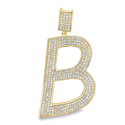 Gold Large Block Initial Letter CZ Iced Out Pendant