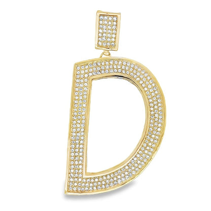 Gold Large Block Initial Letter CZ Iced Out Pendant