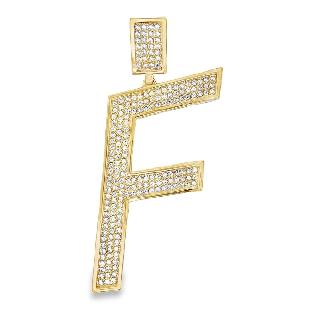 Gold Large Block Initial Letter CZ Iced Out Pendant