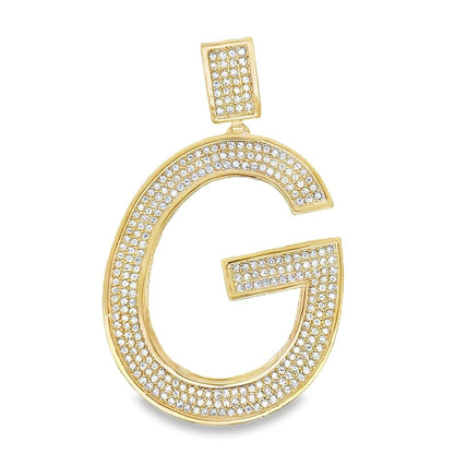 Gold Large Block Initial Letter CZ Iced Out Pendant