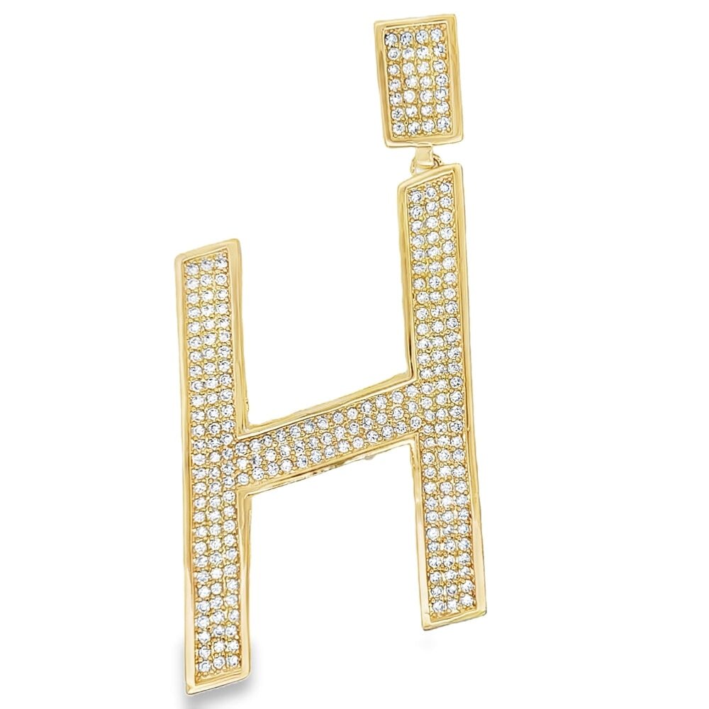Gold Large Block Initial Letter CZ Iced Out Pendant
