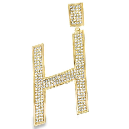 Gold Large Block Initial Letter CZ Iced Out Pendant