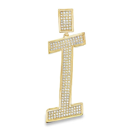Gold Large Block Initial Letter CZ Iced Out Pendant