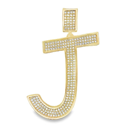 Gold Large Block Initial Letter CZ Iced Out Pendant