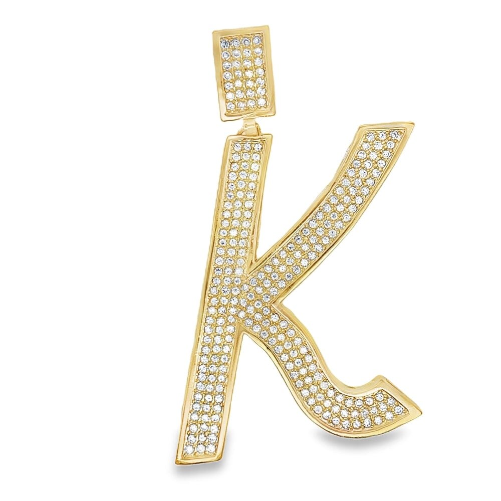 Gold Large Block Initial Letter CZ Iced Out Pendant
