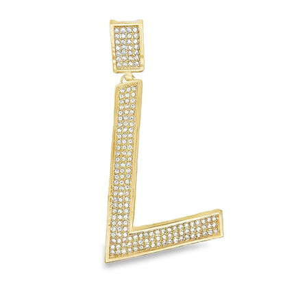 Gold Large Block Initial Letter CZ Iced Out Pendant