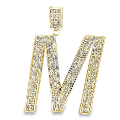 Gold Large Block Initial Letter CZ Iced Out Pendant