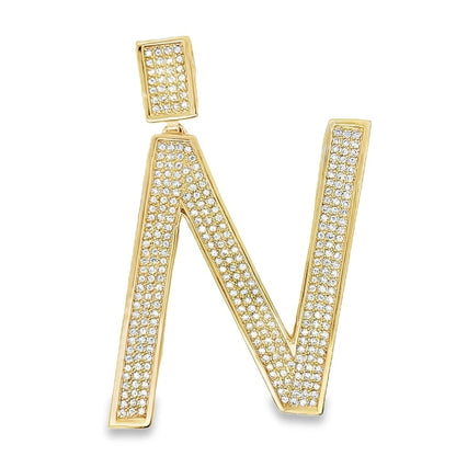 Gold Large Block Initial Letter CZ Iced Out Pendant