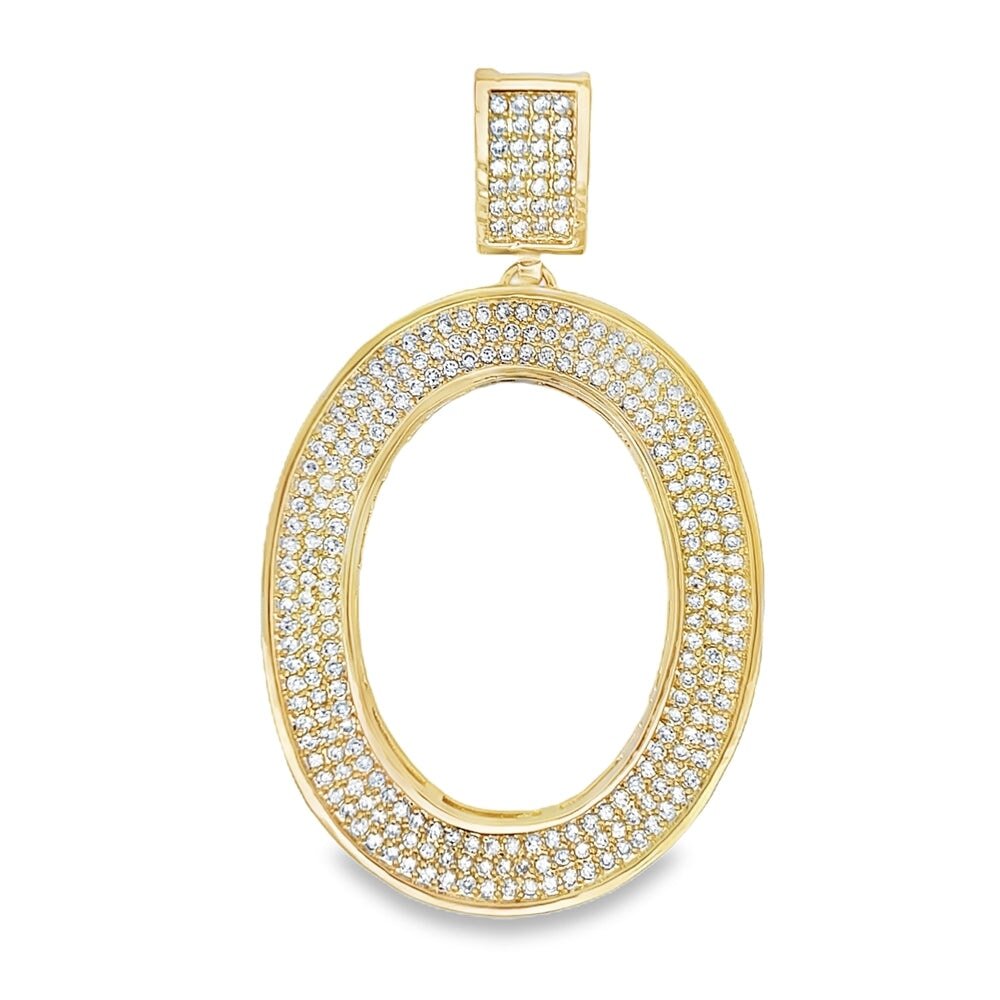 Gold Large Block Initial Letter CZ Iced Out Pendant