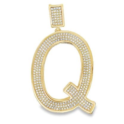 Gold Large Block Initial Letter CZ Iced Out Pendant