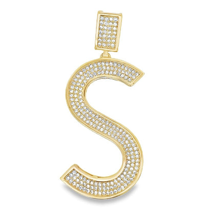 Gold Large Block Initial Letter CZ Iced Out Pendant