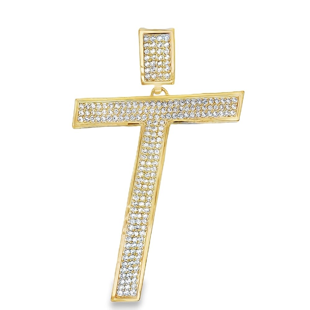 Gold Large Block Initial Letter CZ Iced Out Pendant