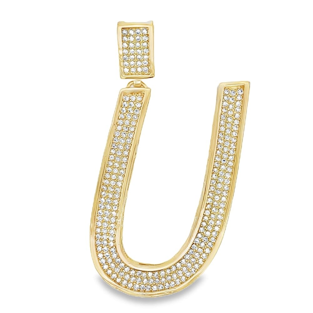 Gold Large Block Initial Letter CZ Iced Out Pendant