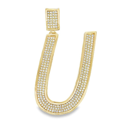 Gold Large Block Initial Letter CZ Iced Out Pendant