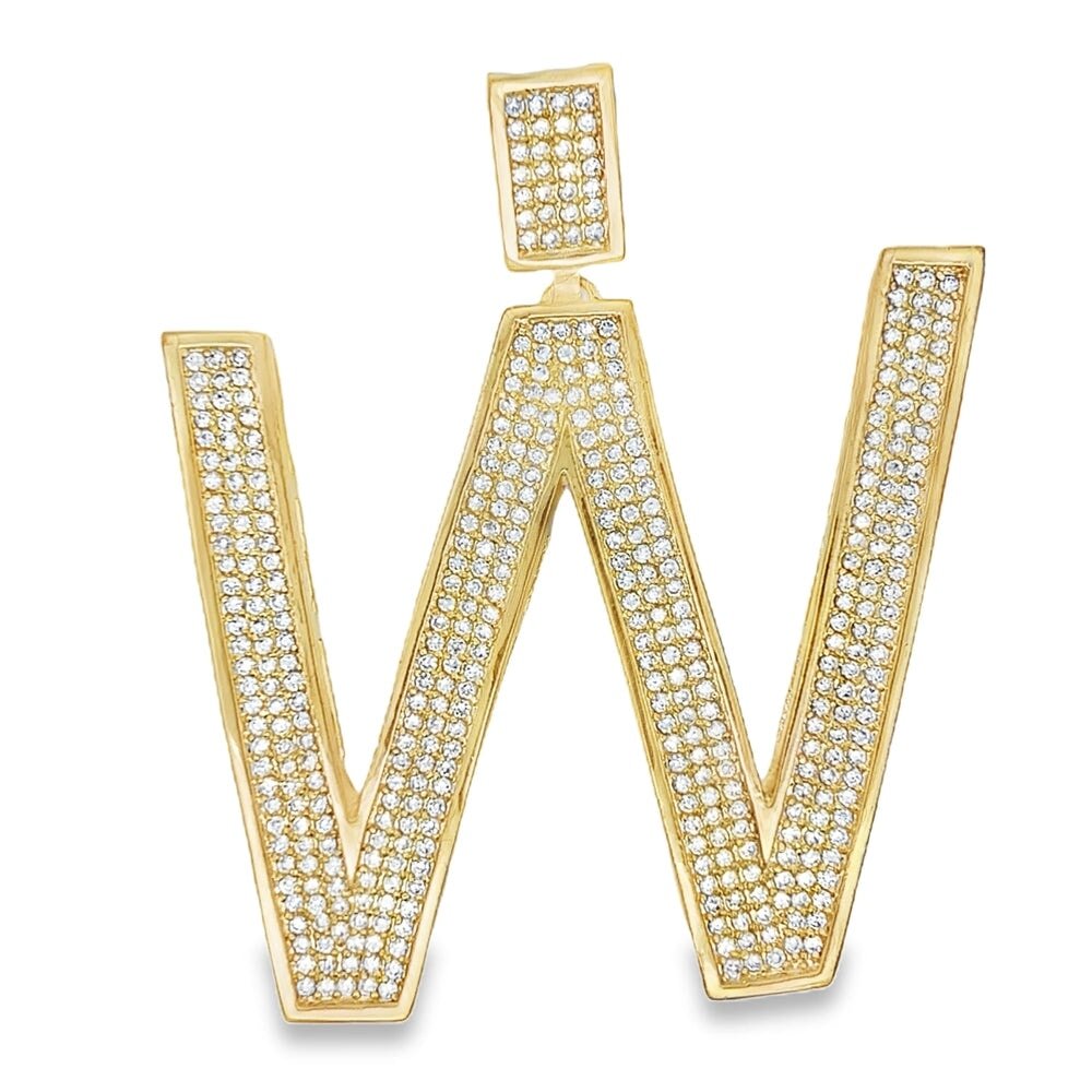 Gold Large Block Initial Letter CZ Iced Out Pendant
