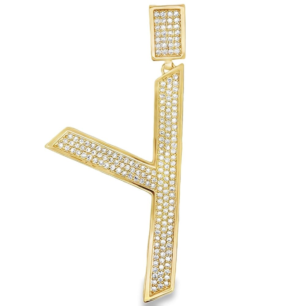 Gold Large Block Initial Letter CZ Iced Out Pendant